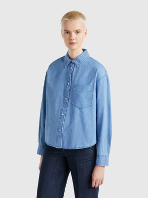 Benetton, Cropped Chambray Shirt, size XXS, Blue, Women United Colors of Benetton