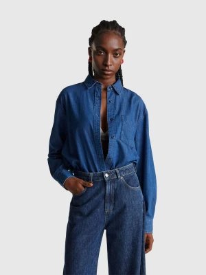 Benetton, Cropped Chambray Shirt, Size: XXS, Blue, Women United Colors of Benetton