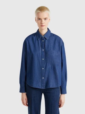 Benetton, Cropped Chambray Shirt, size XXS, Dark Blue, Women United Colors of Benetton