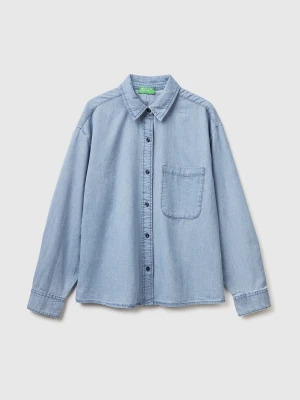 Benetton, Cropped Chambray Shirt, Size: XXS, Light Blue, Women United Colors of Benetton
