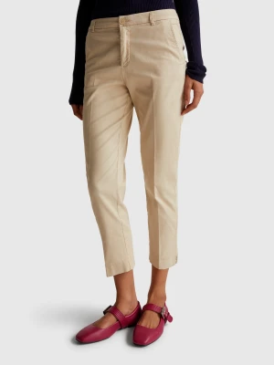 Benetton, Cropped Chinos In Stretch Cotton, Beige, Women United Colors of Benetton