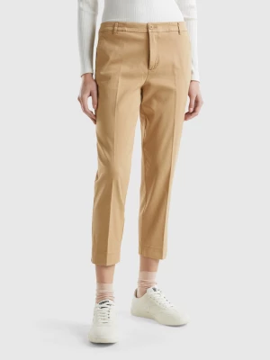 Benetton, Cropped Chinos In Stretch Cotton, size , Camel, Women United Colors of Benetton
