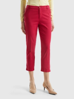 Benetton, Cropped Chinos In Stretch Cotton, size , Cyclamen, Women United Colors of Benetton
