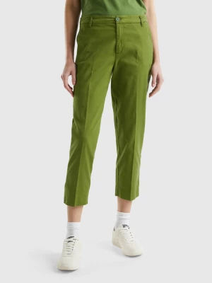 Benetton, Cropped Chinos In Stretch Cotton, size , Military Green, Women United Colors of Benetton