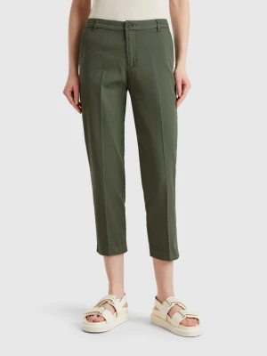 Benetton, Cropped Chinos In Stretch Cotton, size , Military Green, Women United Colors of Benetton