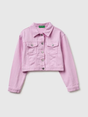 Benetton, Cropped Cotton Jacket, Cyclamen, Kids United Colors Of Benetton