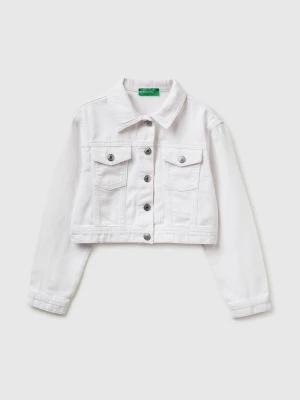 Benetton, Cropped Cotton Jacket, Size: XL, White, Kids United Colors of Benetton
