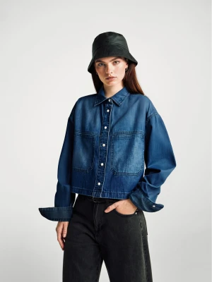 Benetton, Cropped Denim Shirt, size XXS, Blue, Women United Colors of Benetton