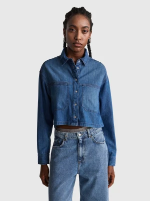 Benetton, Cropped Denim Shirt, Size: XXS, Blue, Women United Colors of Benetton