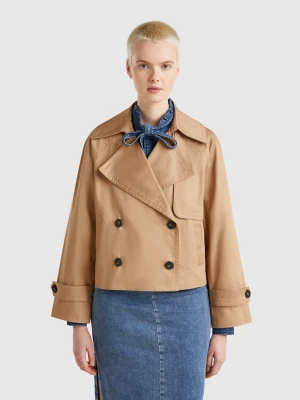 Benetton, Cropped Double-breasted Trench Coat, size , Camel, Women United Colors of Benetton