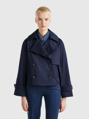 Benetton, Cropped Double-breasted Trench Coat, size , Dark Blue, Women United Colors of Benetton