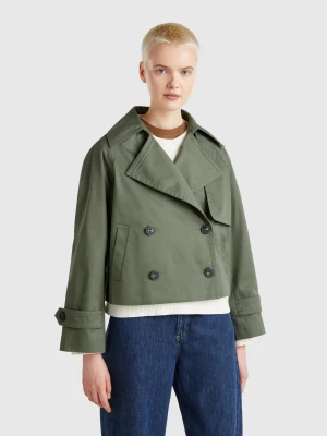 Benetton, Cropped Double-breasted Trench Coat, size , Military Green, Women United Colors of Benetton