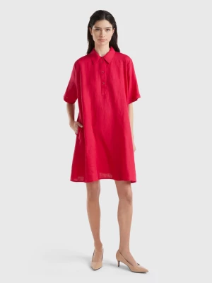Benetton, Cropped Dress In Pure Linen, size L, Cyclamen, Women United Colors of Benetton