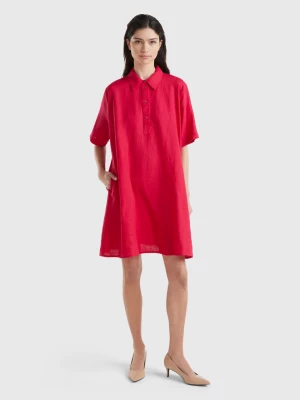 Benetton, Cropped Dress In Pure Linen, size XL, Cyclamen, Women United Colors of Benetton