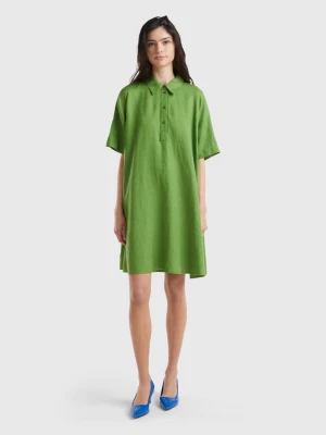 Benetton, Cropped Dress In Pure Linen, size XXS, Military Green, Women United Colors of Benetton