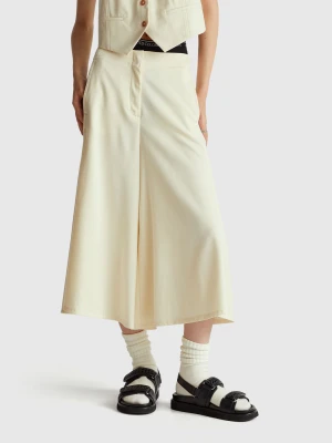 Benetton, Cropped Flared Pants, Creamy White, Women United Colors of Benetton