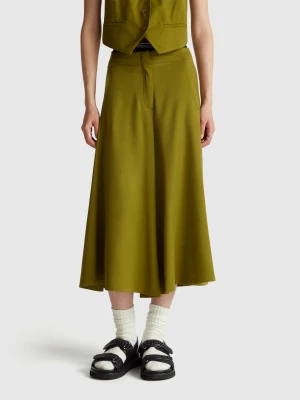 Benetton, Cropped Flared Pants, Military Green, Women United Colors of Benetton
