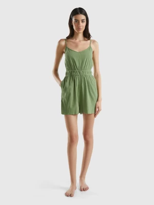 Benetton, Cropped Jumpsuit With V-neck, size L, Military Green, Women United Colors of Benetton