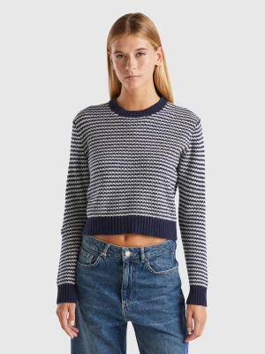 Benetton, Cropped Patterned Sweater, size M, Dark Blue, Women United Colors of Benetton