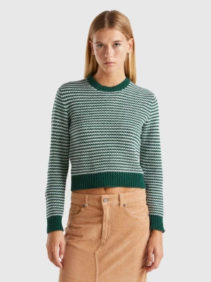 Benetton, Cropped Patterned Sweater, size M, Green, Women United Colors of Benetton