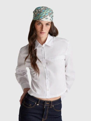 Benetton, Cropped Shirt With Pocket, Size: XL, White, Women United Colors of Benetton
