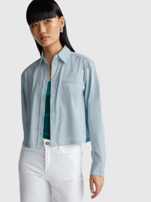 Benetton, Cropped Shirt With Pocket, size XXS, Light Blue, Women United Colors of Benetton