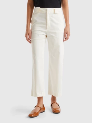 Benetton, Cropped Straight Leg Trousers, size , Creamy White, Women United Colors of Benetton