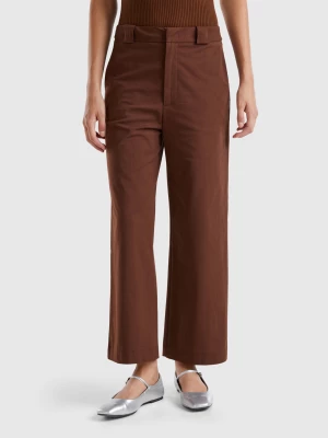 Benetton, Cropped Straight Leg Trousers, size , Dark Brown, Women United Colors of Benetton