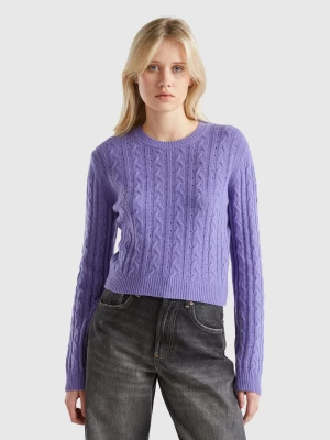 Benetton, Cropped Sweater With Cable Knit And Perforations, size L, , Women United Colors of Benetton