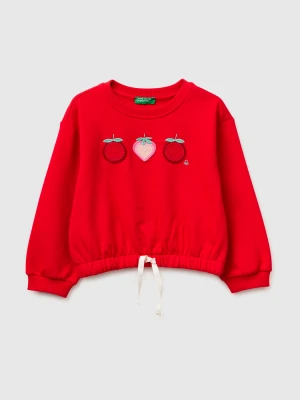 Benetton, Cropped Sweatshirt With Fruit Appliqué, Size: 116, Red, Kids United Colors of Benetton