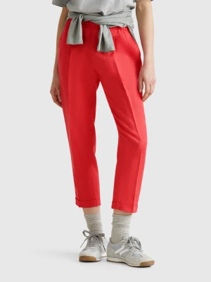 Benetton, Cropped Trousers In 100% Linen, size XXS, Coral, Women United Colors of Benetton