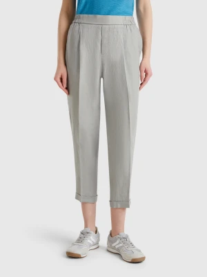 Zdjęcie produktu Benetton, Cropped Trousers In 100% Linen, size XXS, Gray, Women United Colors of Benetton