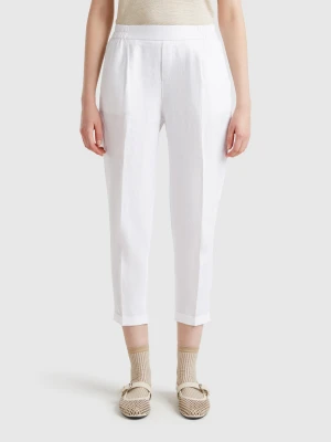 Benetton, Cropped Trousers In 100% Linen, size XXS, White, Women United Colors of Benetton