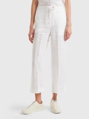 Benetton, Cropped Trousers In Pure Linen, size , White, Women United Colors of Benetton