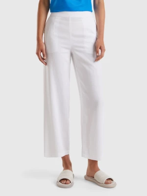 Benetton, Cropped Trousers In Sustainable Viscose Blend, size , White, Women United Colors of Benetton