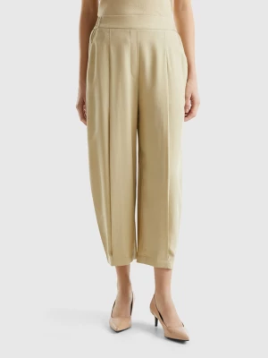 Benetton, Cropped Trousers With Pleats, size S, Beige, Women United Colors of Benetton