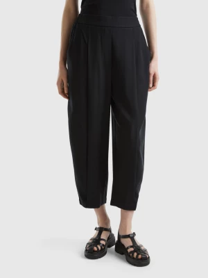 Benetton, Cropped Trousers With Pleats, size S, Black, Women United Colors of Benetton