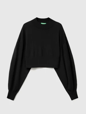 Benetton, Cropped Turtleneck Sweater, Size: XS, Black, Women United Colors of Benetton