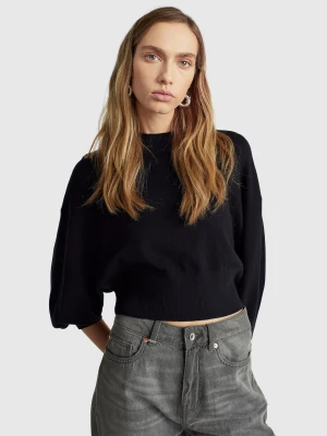 Benetton, Cropped Turtleneck Sweater, Size: L, Black, Women United Colors of Benetton