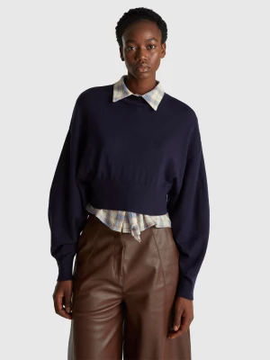 Benetton, Cropped Turtleneck Sweater, Size: XS, Dark Blue, Women United Colors of Benetton
