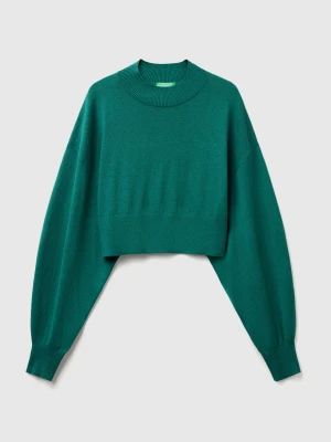 Benetton, Cropped Turtleneck Sweater, Size: XS, Dark Green, Women United Colors of Benetton