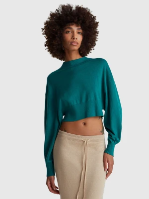 Benetton, Cropped Turtleneck Sweater, Size: XS, Dark Green, Women United Colors of Benetton