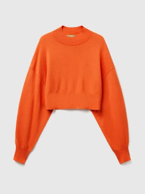 Benetton, Cropped Turtleneck Sweater, Size: XS, Orange, Women United Colors of Benetton