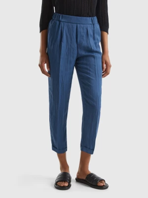 Benetton, Cuffed Trousers In Sustainable Viscose Blend, size XS, Air Force Blue, Women United Colors of Benetton