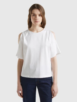 Benetton, Cut Out Sleeve T-shirt, size S, White, Women United Colors of Benetton