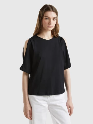 Benetton, Cut Out Sleeve T-shirt, size XS, Black, Women United Colors of Benetton