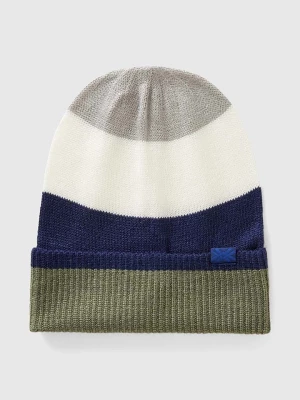 Benetton Czapka beanie w kolorze granatowo-oliwkowo-kremowym rozmiar: 168