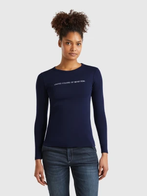 Benetton, Dark Blue 100% Cotton Long Sleeve T-shirt, size XXS, Dark Blue, Women United Colors of Benetton