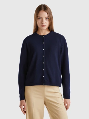 Benetton, Dark Blue Cardigan In Pure Merino Wool, Size: XXS, Dark Blue, Women United Colors of Benetton