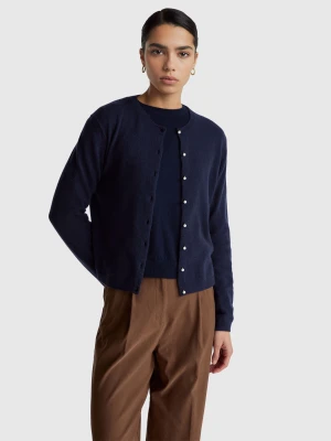 Benetton, Dark Blue Cardigan In Pure Merino Wool, Size: XXS, Dark Blue, Women United Colors of Benetton